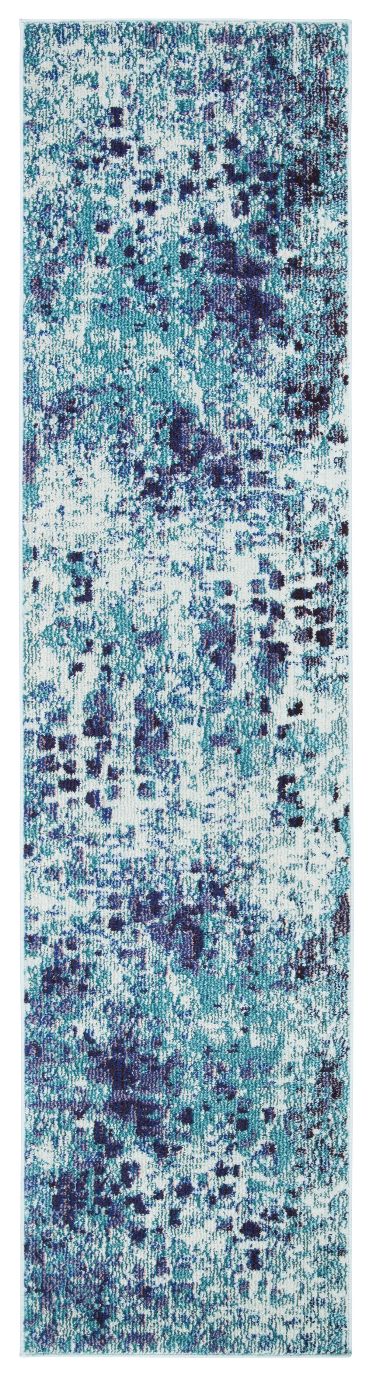 Gray and Blue Hand-knotted Synthetic Runner Rug