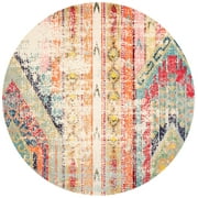 SAFAVIEH Madison Christabella Overdyed Striped Area Rug, Blue/Orange, 10' x 10' Round