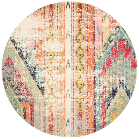 SAFAVIEH Madison Christabella Overdyed Striped Area Rug, Blue/Orange, 10' x 10' Round