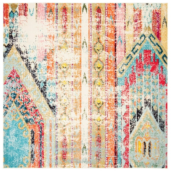 SAFAVIEH Madison Christabella Overdyed Striped Area Rug, Blue/Orange, 11' x 11' Square