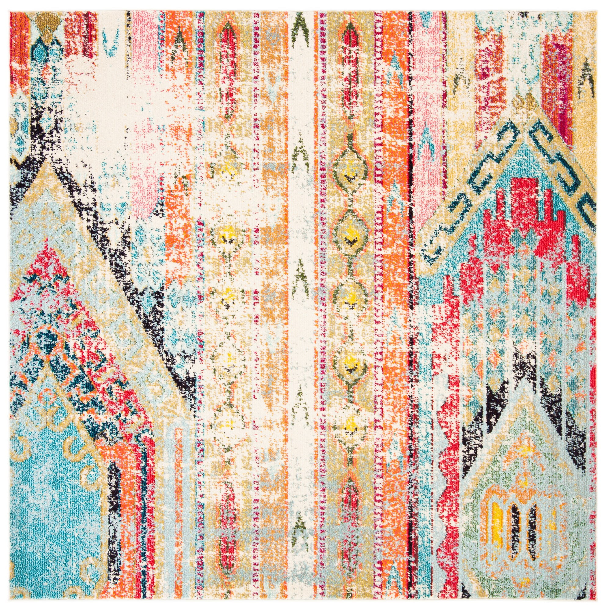 Madison Blue and Orange Hand-knotted Square Area Rug