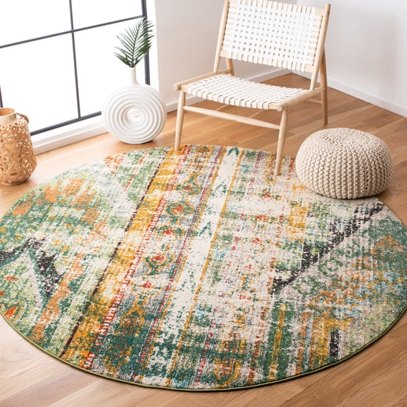 Safavieh Madison Christabella Abstract Area Rug, Green/Orange, 3' x 3' Round