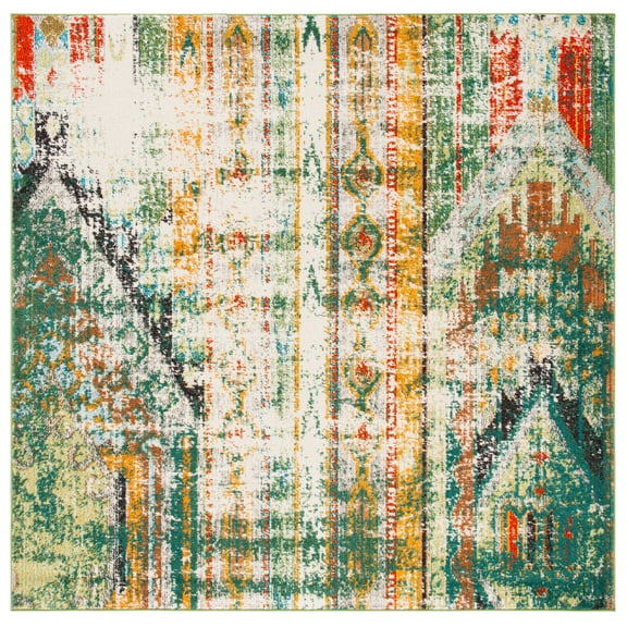 SAFAVIEH Madison Christabella Overdyed Striped Area Rug, Green/Orange, 3' x 3' Square