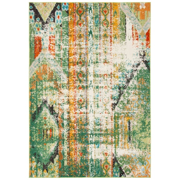 SAFAVIEH Madison Christabella Overdyed Striped Area Rug, Green/Orange, 3' x 5'