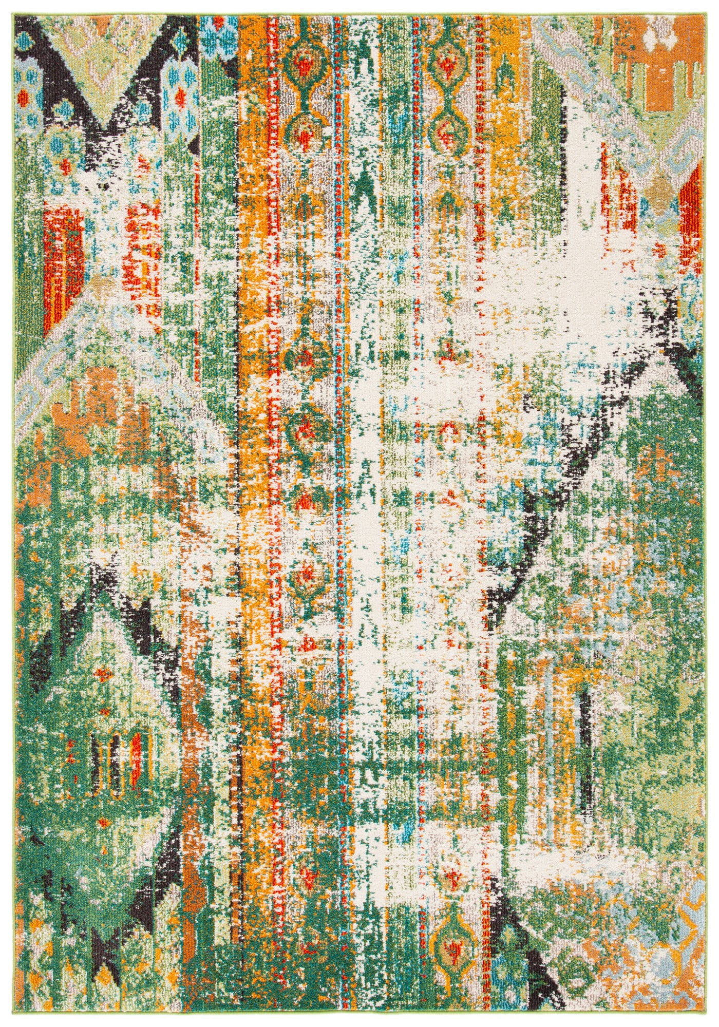 Green and Orange Distressed Boho Chic Area Rug