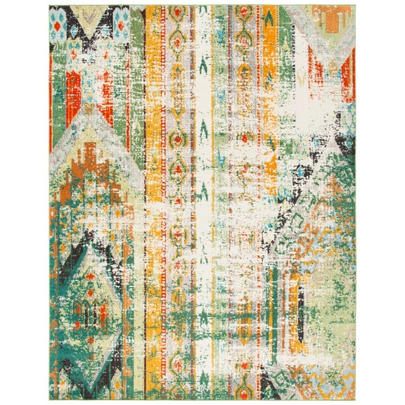 SAFAVIEH Madison Christabella Overdyed Striped Area Rug, Green/Orange, 8' x 10'