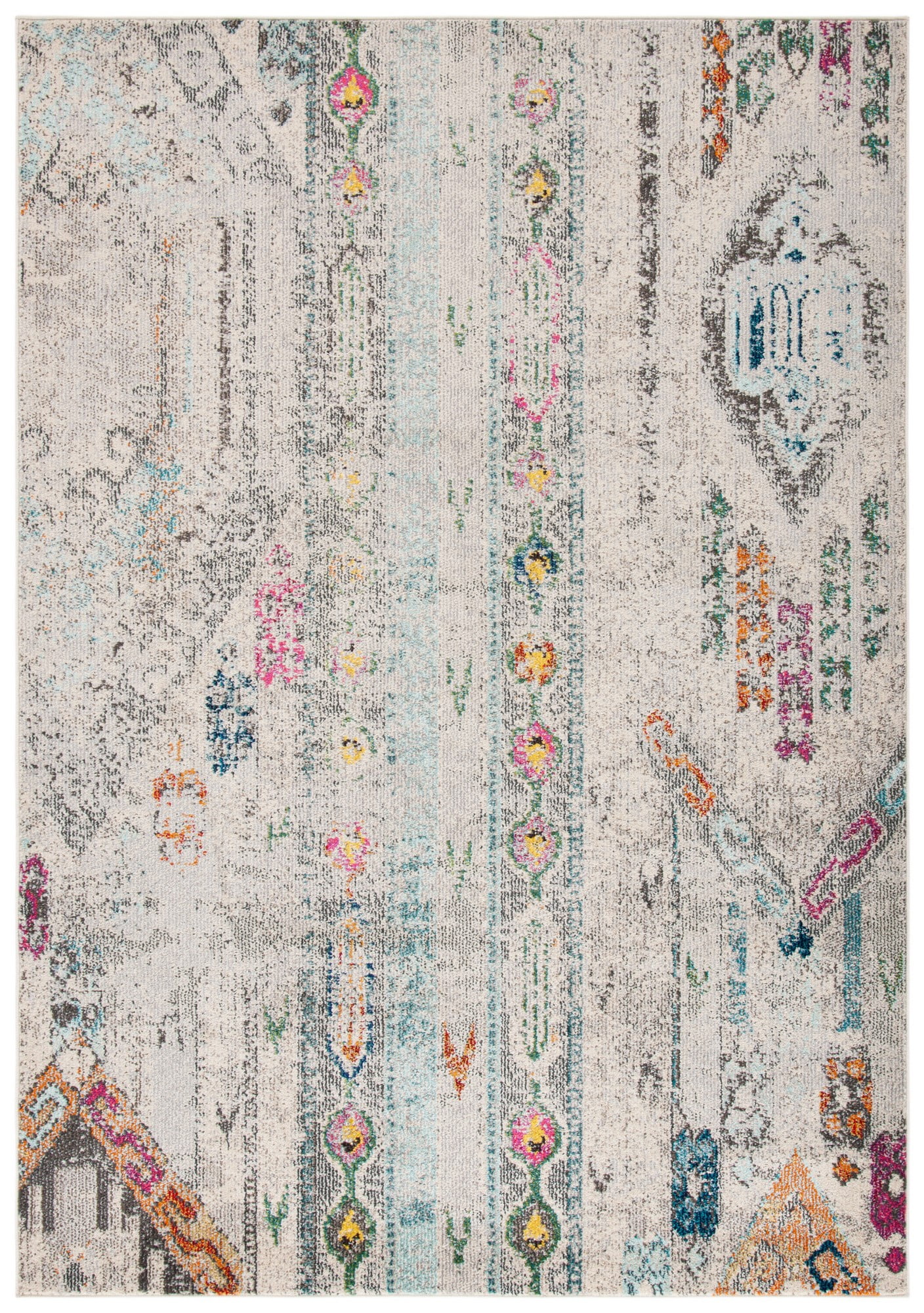 Grey and Blue Hand-knotted Synthetic Area Rug