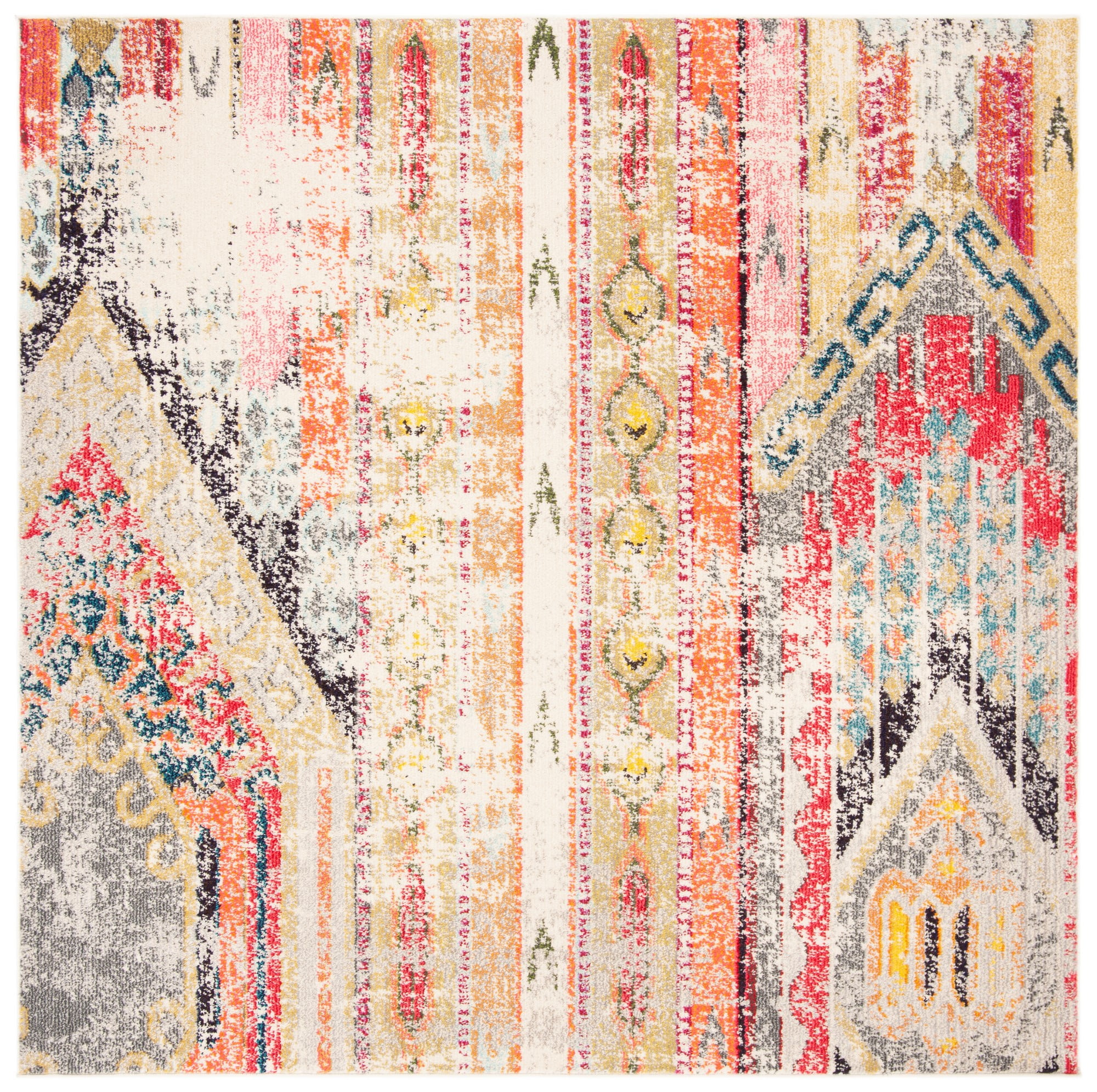 Madison Grey and Orange 3' Square Synthetic Area Rug