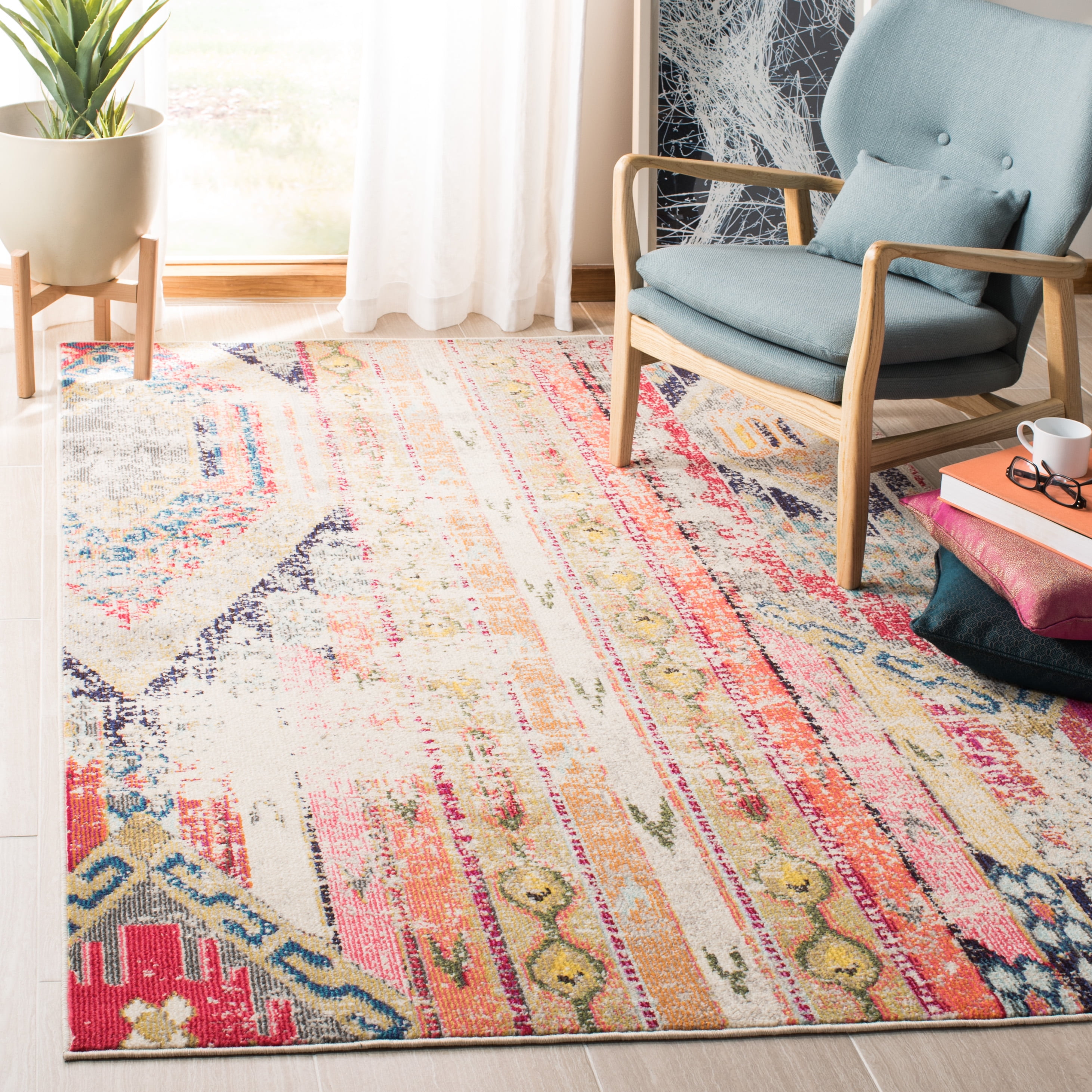 Grey and Orange Synthetic Flat Woven Area Rug