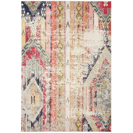 SAFAVIEH Madison Christabella Overdyed Striped Area Rug, Grey/Orange, 5'3" x 7'6"