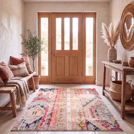 SAFAVIEH Madison Christabella Overdyed Striped Area Rug, Grey/Orange, 5'3" x 7'6"
