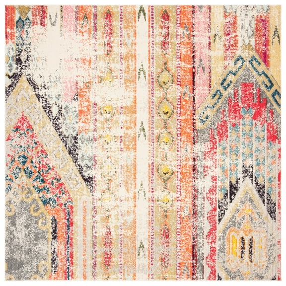 SAFAVIEH Madison Christabella Overdyed Striped Area Rug, Grey/Orange, 6'7" x 6'7" Square