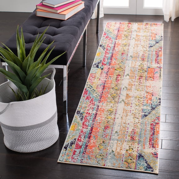 SAFAVIEH Madison Christabella Overdyed Striped Runner Rug, Blue/Orange, 2'2" x 16'
