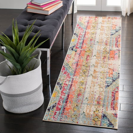 SAFAVIEH Madison Christabella Overdyed Striped Runner Rug, Blue/Orange, 2'2" x 8'