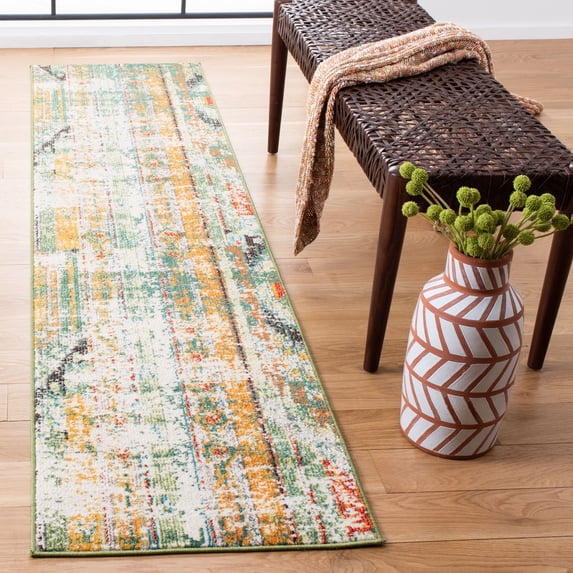 SAFAVIEH Madison Christabella Overdyed Striped Runner Rug, Green/Orange, 2'2" x 14'