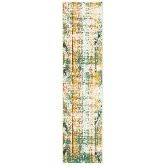 SAFAVIEH Madison Christabella Overdyed Striped Runner Rug, Green/Orange, 2' x 8'