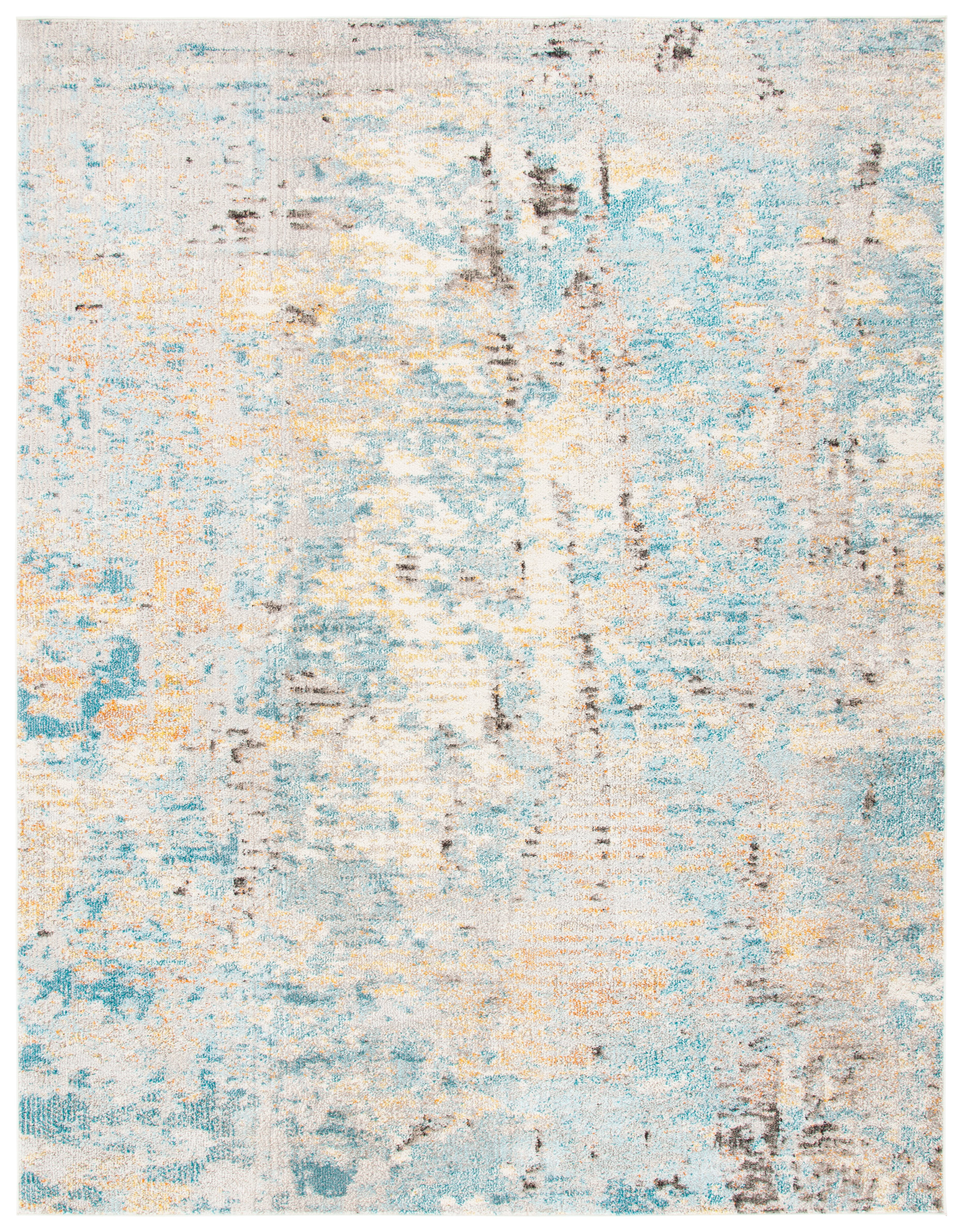 Gray and Blue Abstract 9' x 12' Synthetic Area Rug