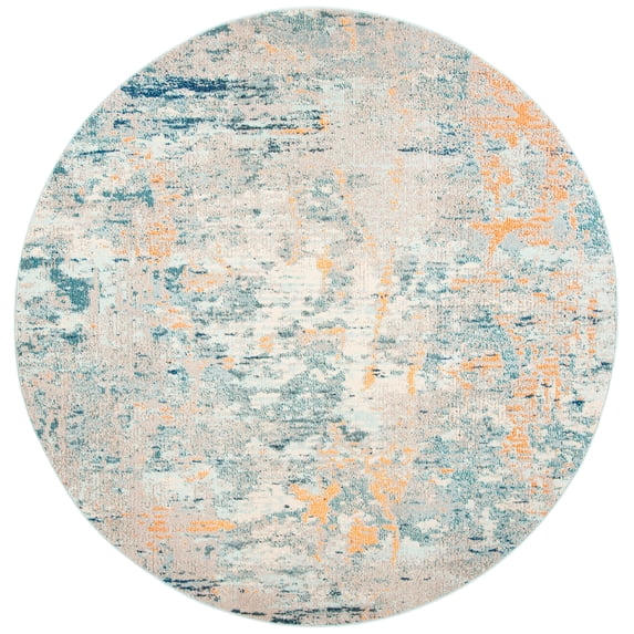 SAFAVIEH Madison Clyde Abstract Area Rug, Light Blue/Beige, 6'7" x 6'7" Round