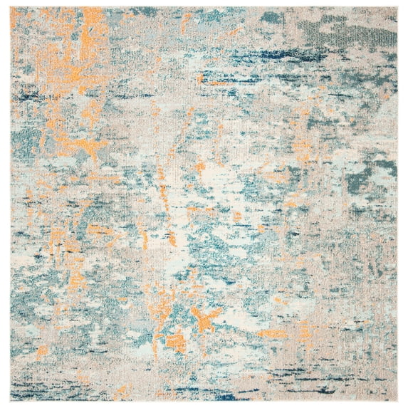 SAFAVIEH Madison Clyde Abstract Area Rug, Light Blue/Beige, 6'7" x 6'7" Square