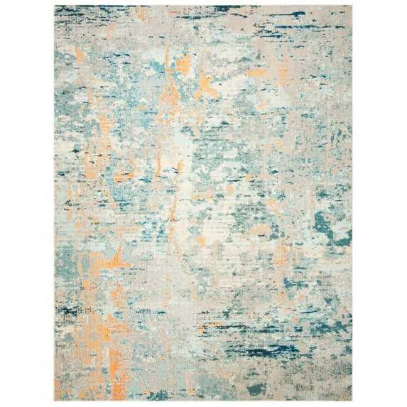 SAFAVIEH Madison Clyde Vintage Abstract Area Rug, Light Blue/Beige, 12' x 18'