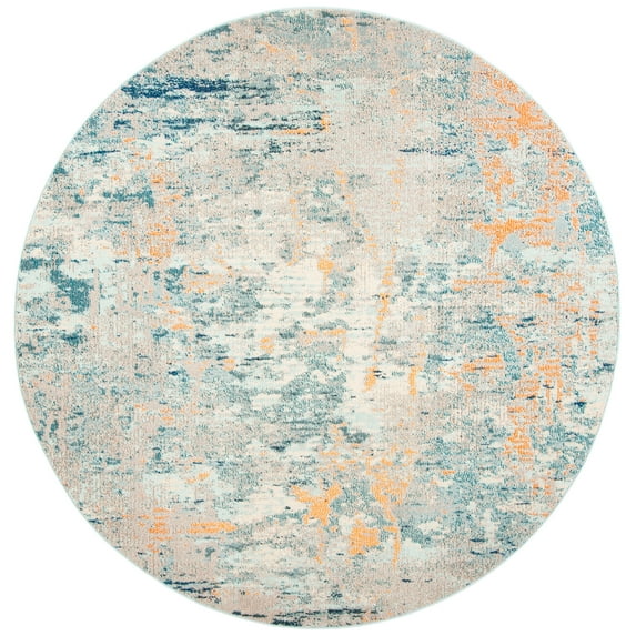 SAFAVIEH Madison Clyde Vintage Abstract Area Rug, Light Blue/Beige, 3' x 3' Round