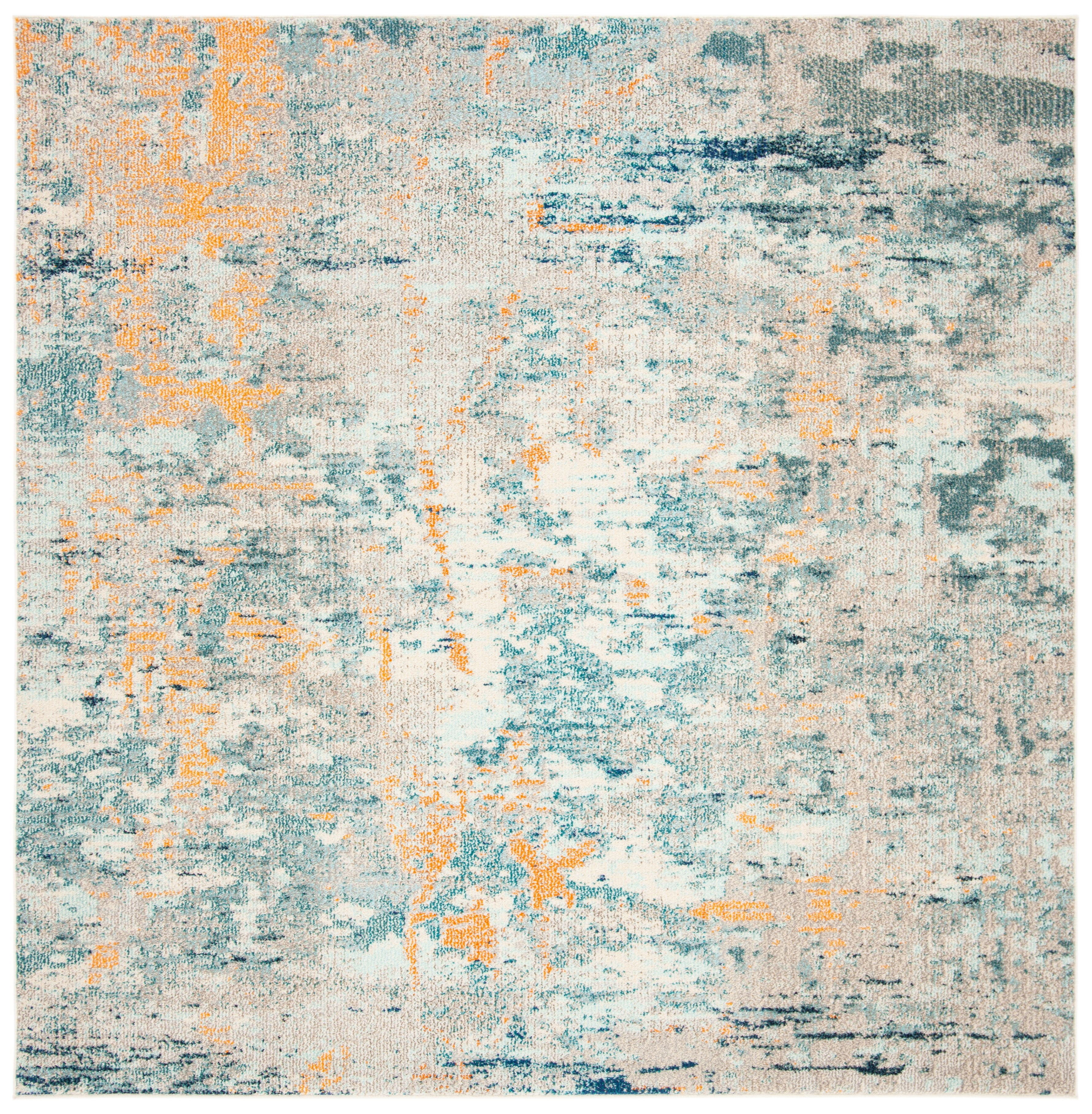 Madison Chic Metro 5' Square Light Blue and Beige Synthetic Area Rug