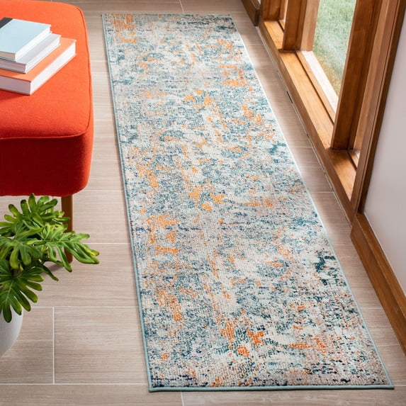 SAFAVIEH Madison Clyde Vintage Abstract Runner Rug, Light Blue/Beige, 2'2" x 12'