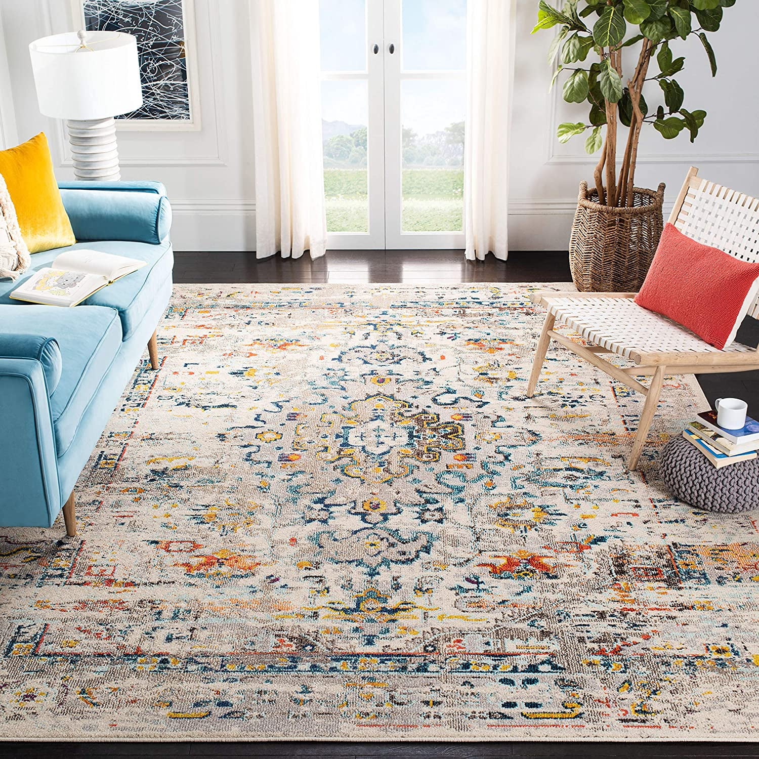SAFAVIEH Madison Area Rug - 5'3 X 7'6 Orange & Ivory Boho Distressed Design, Non-Shedding & Stain Resistant