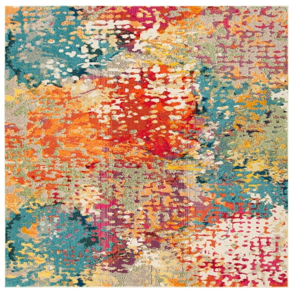SAFAVIEH Madison Colleen Abstract Area Rug, Ivory/Multi, 5' x 5' Square