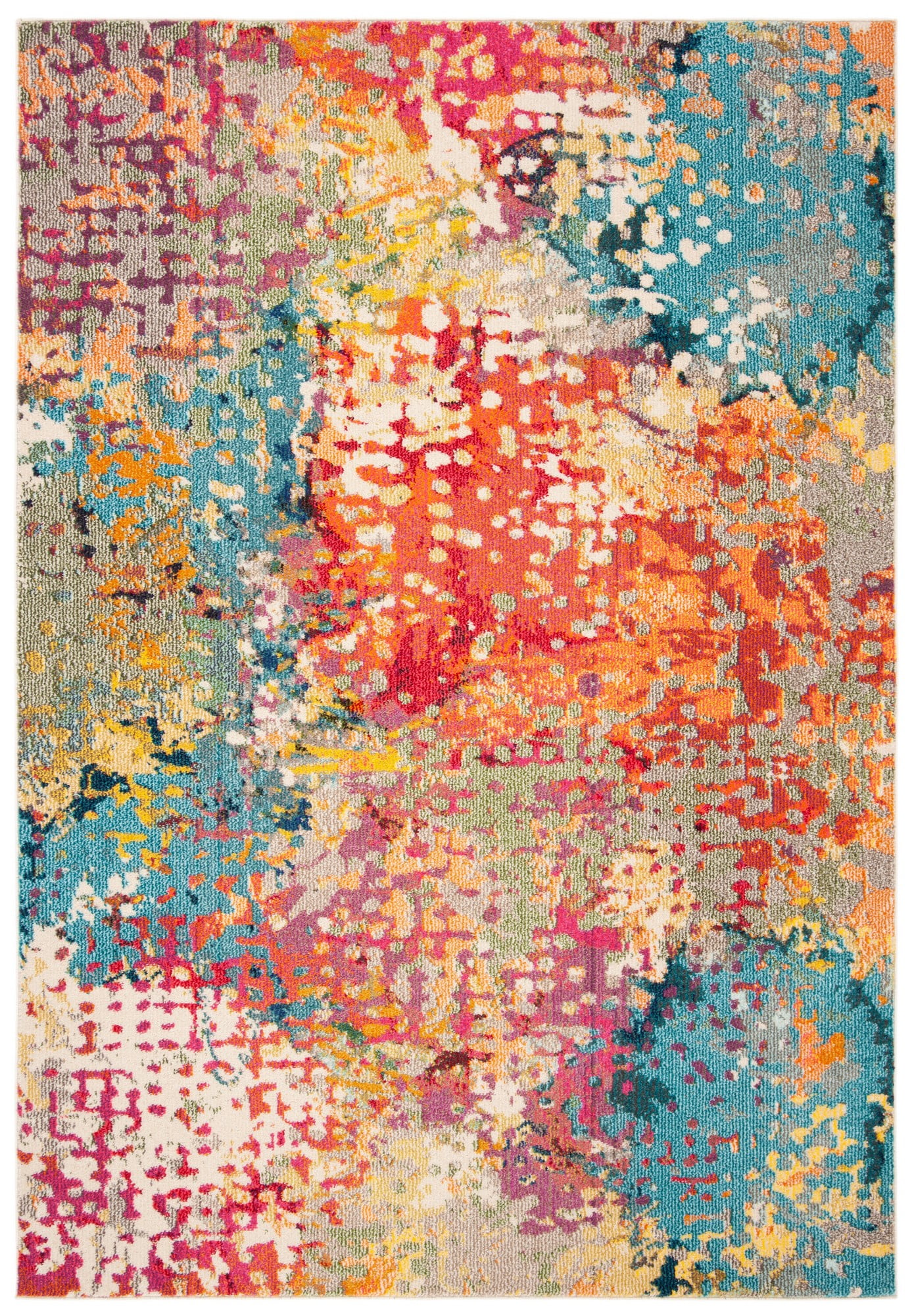 Ivory and Multicolor Abstract Distressed Area Rug