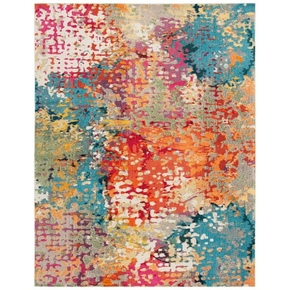 SAFAVIEH Madison Colleen Abstract Distressed Area Rug, Ivory/Multi, 9' x 12'