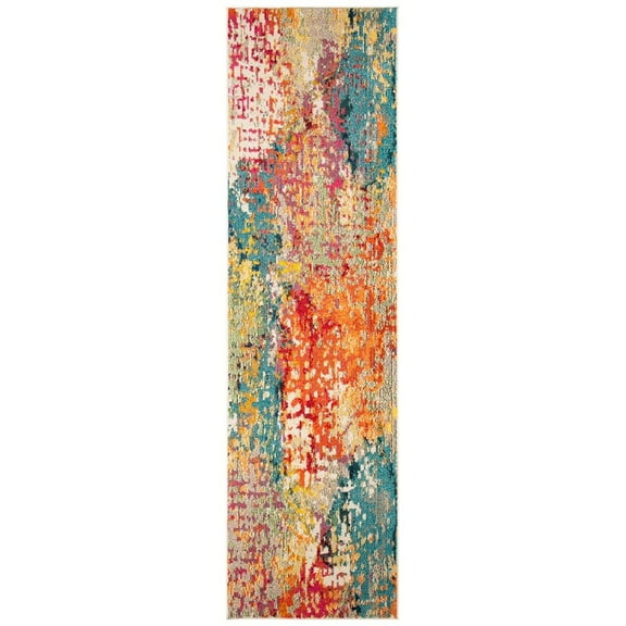 SAFAVIEH Madison Colleen Abstract Distressed Runner Rug, Ivory/Multi, 2' x 8'