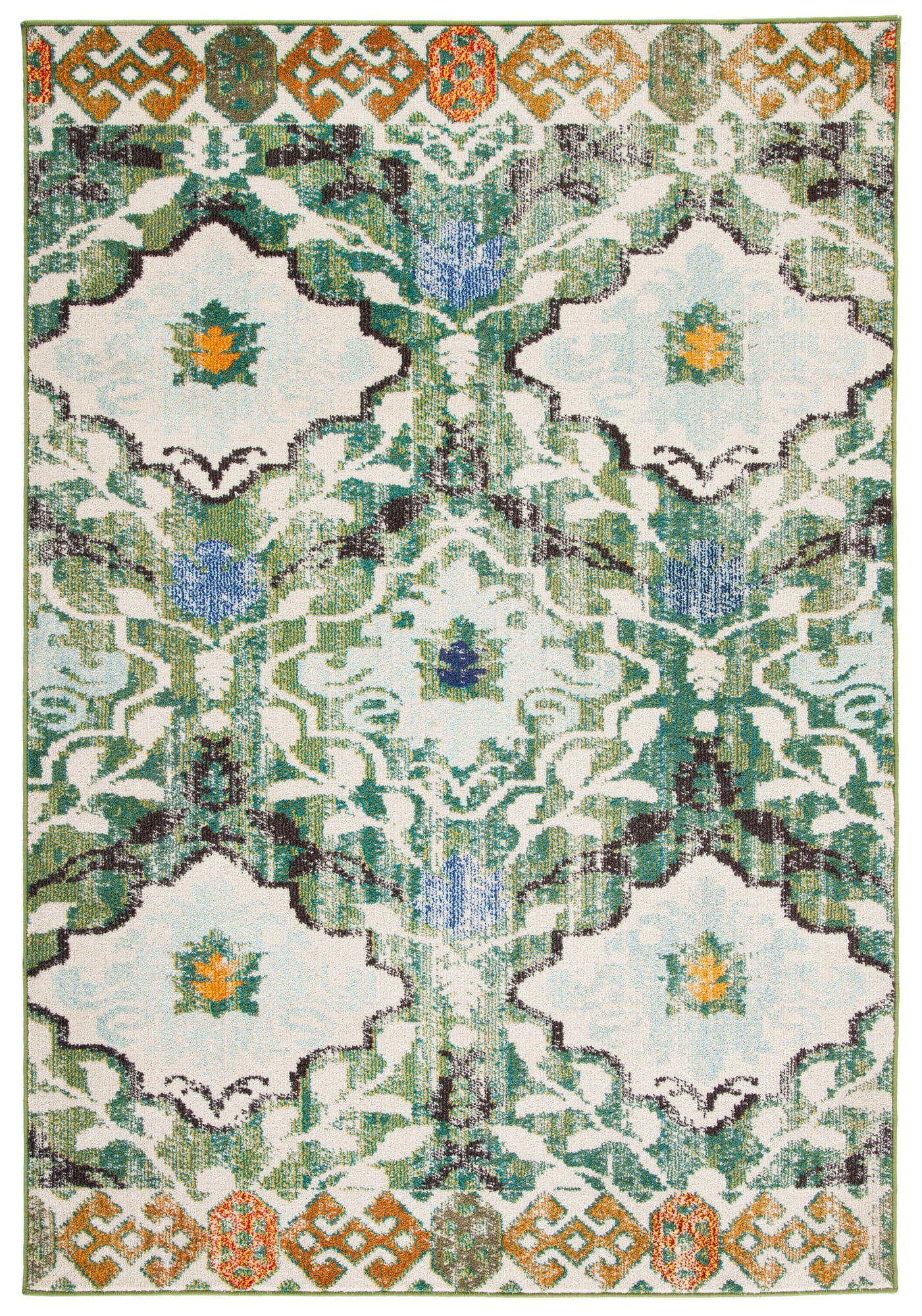 Ivory and Green 9' x 12' Flat Woven Cotton Synthetic Rug