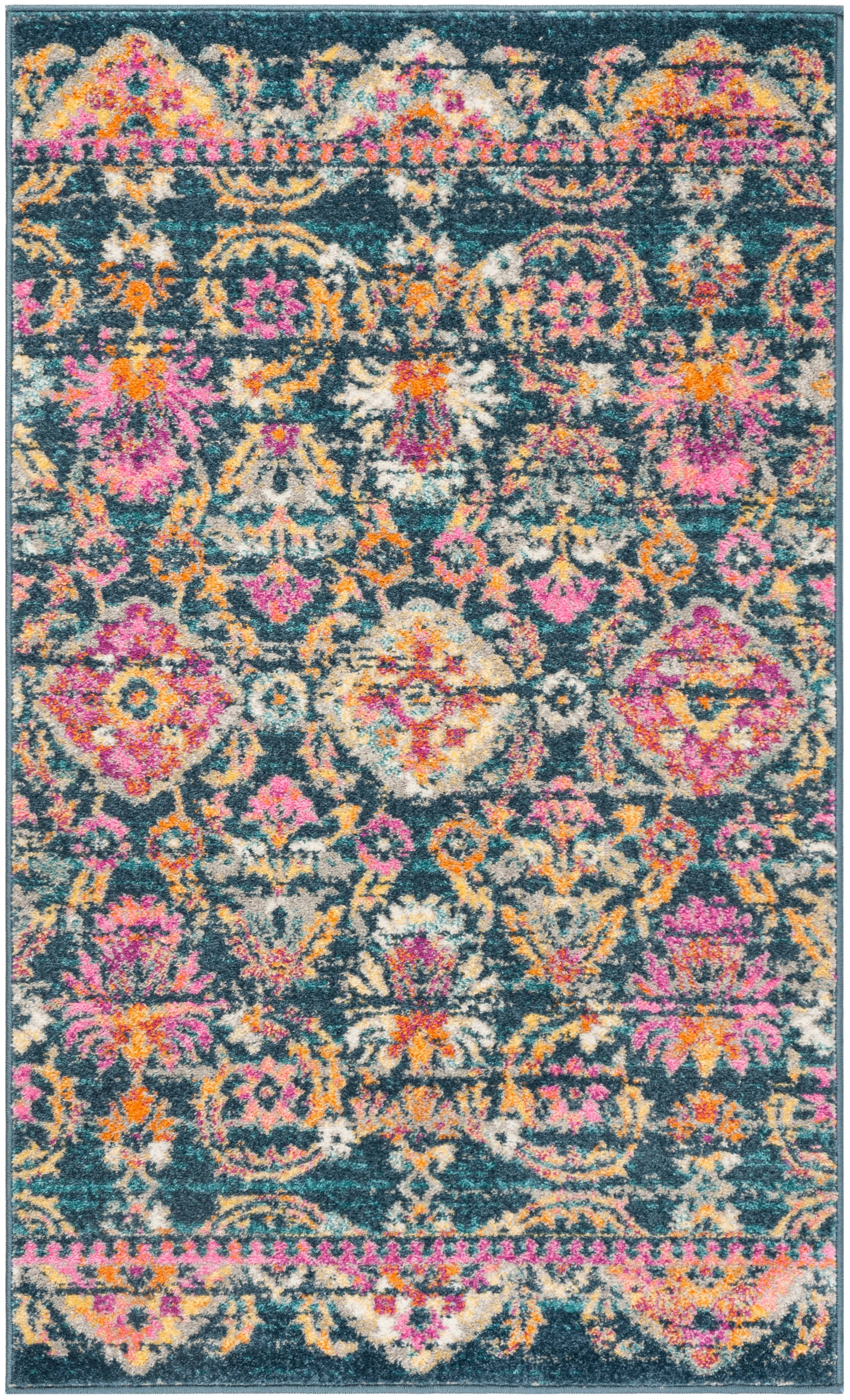 Blue Fuchsia Hand-knotted Synthetic Floral Motif Area Rug