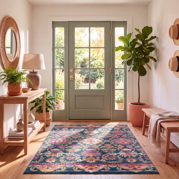 Safavieh Madison Cuthbert Floral Area Rug, Blue/Fuchsia, 5'1" x 7'6"