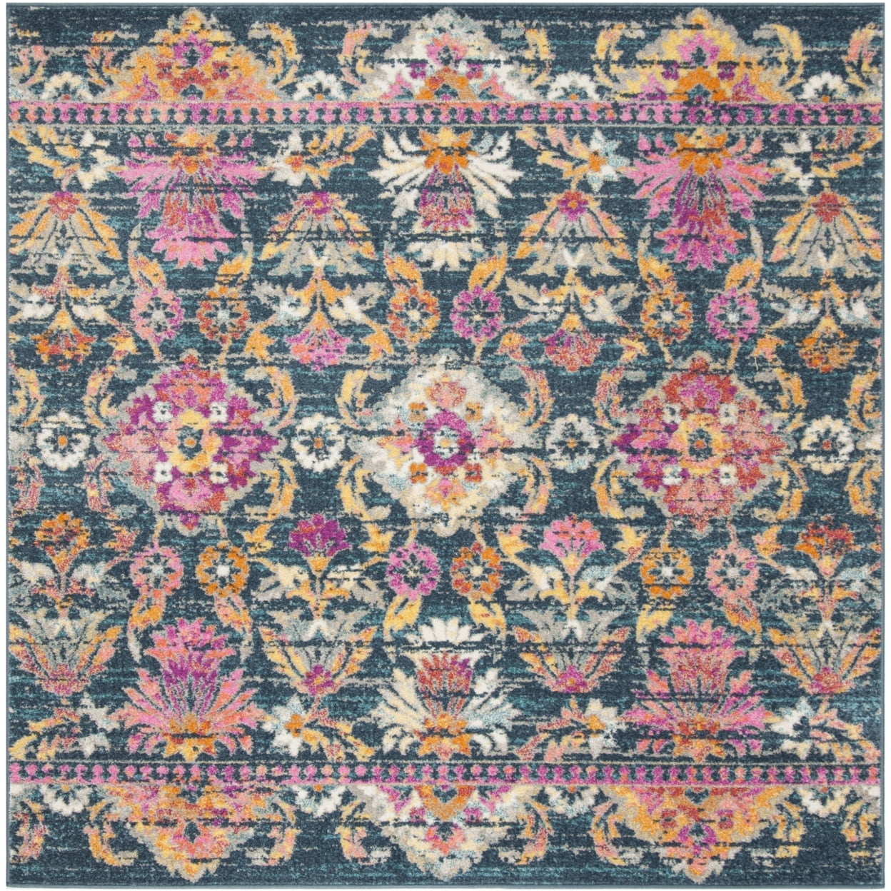 Hand-Knotted Blue Synthetic Square Area Rug