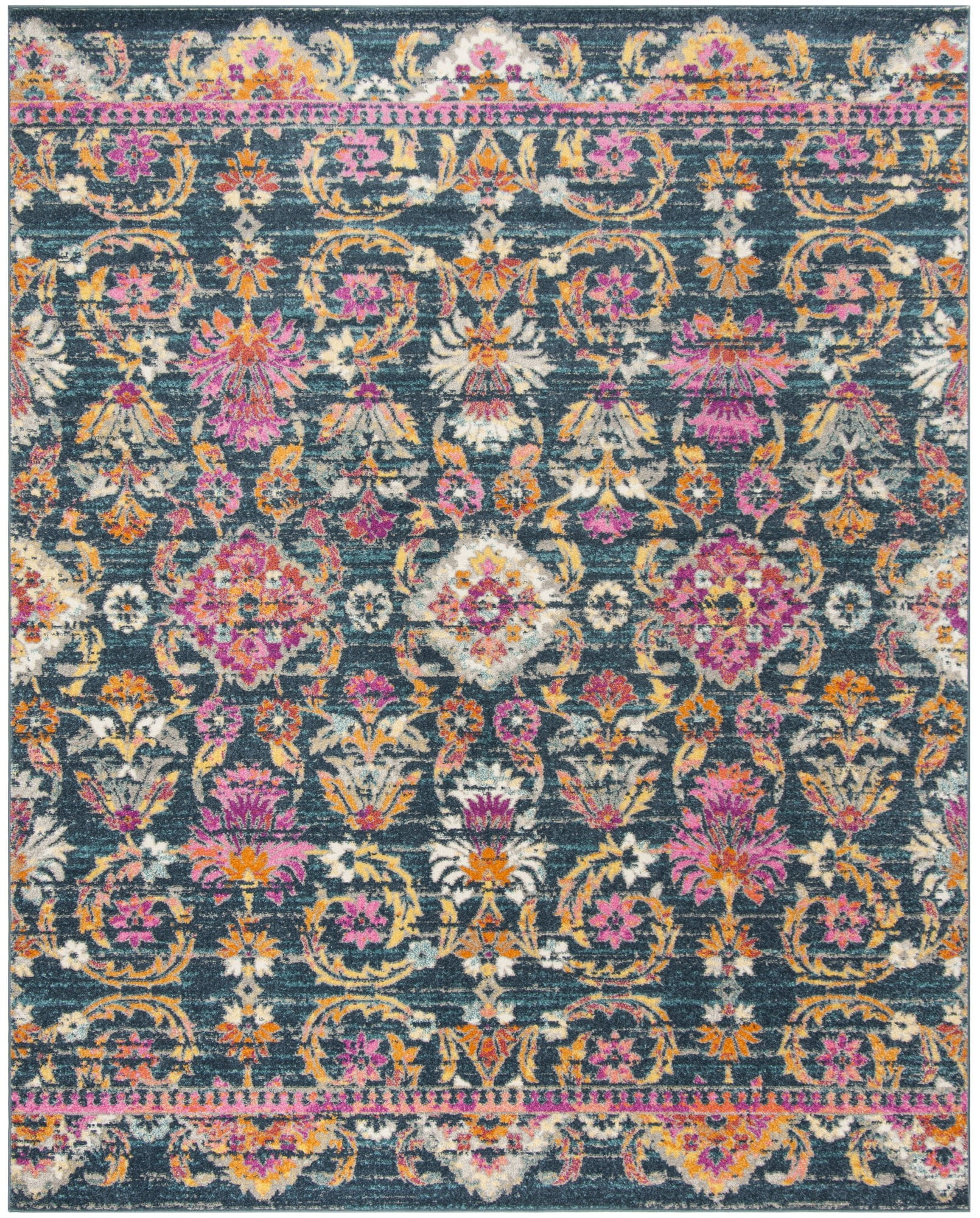 Boho Chic Blue Floral 8'x10' Reversible Synthetic Area Rug