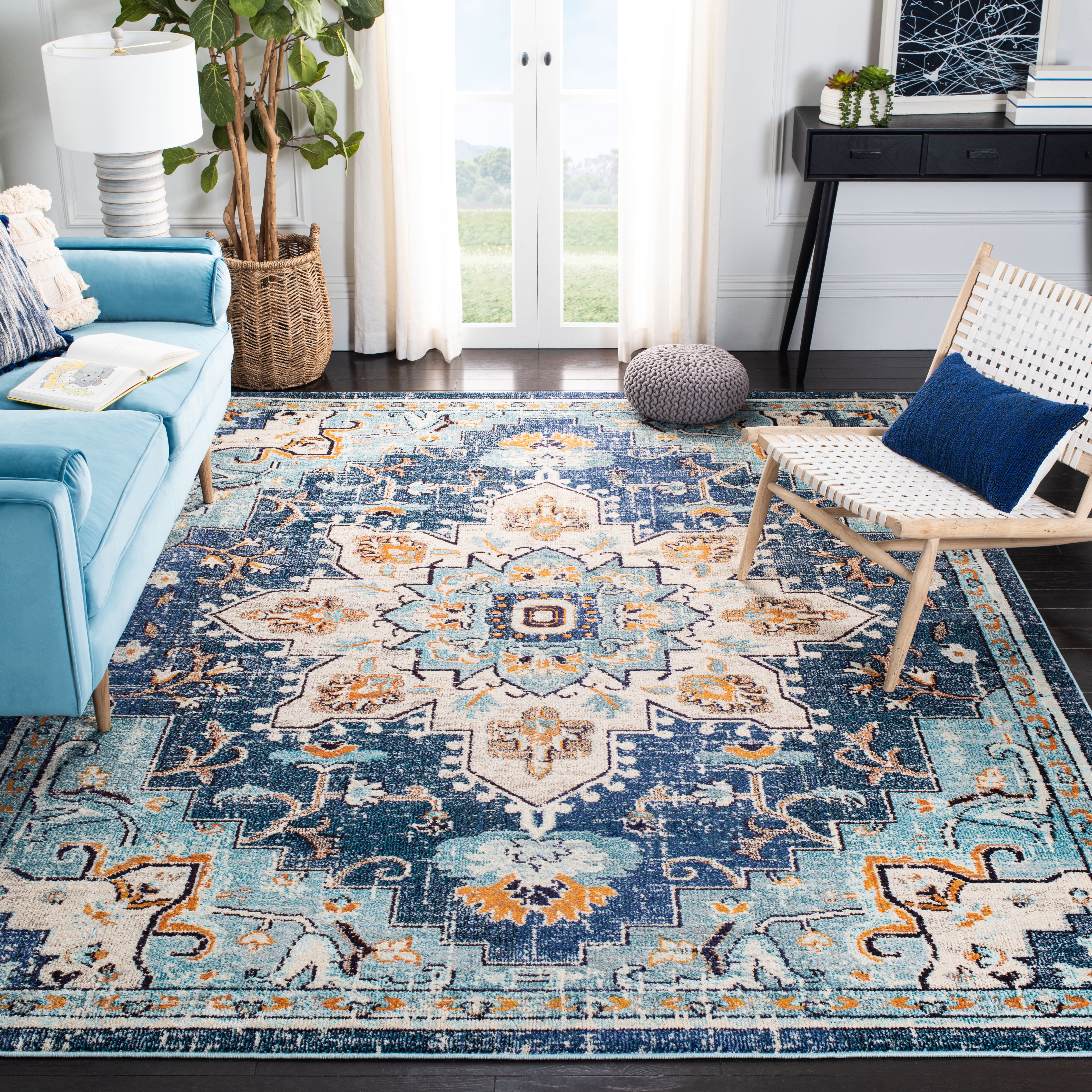 SAFAVIEH Madison Dalia Oriental Area Rug, Blue/Light Blue, 12' x 15'