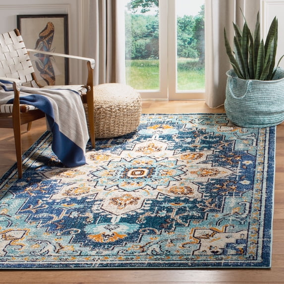 SAFAVIEH Madison Dalia Oriental Area Rug, Blue/Light Blue, 5' x 5' Square