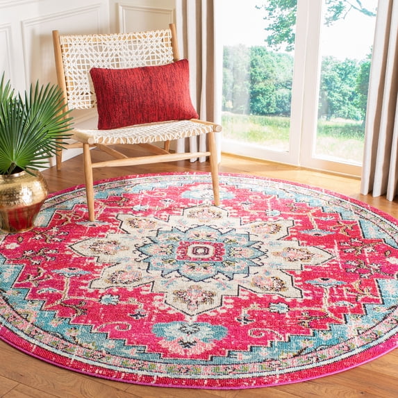 SAFAVIEH Madison Dalia Oriental Area Rug, Fuchsia/Blue, 4' x 4' Round