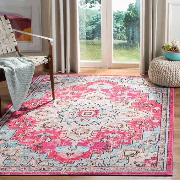 SAFAVIEH Madison Dalia Oriental Area Rug, Fuchsia/Blue, 4' x 4' Square