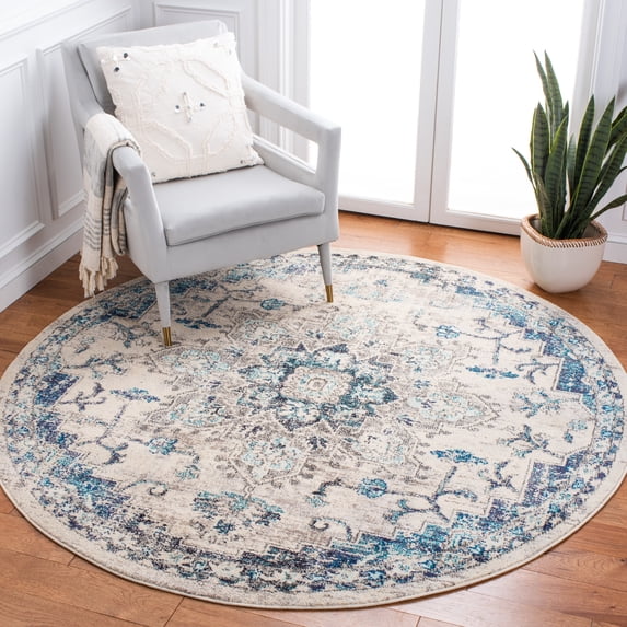 SAFAVIEH Madison Dalia Oriental Area Rug, Ivory/Grey, 8' x 8' Round