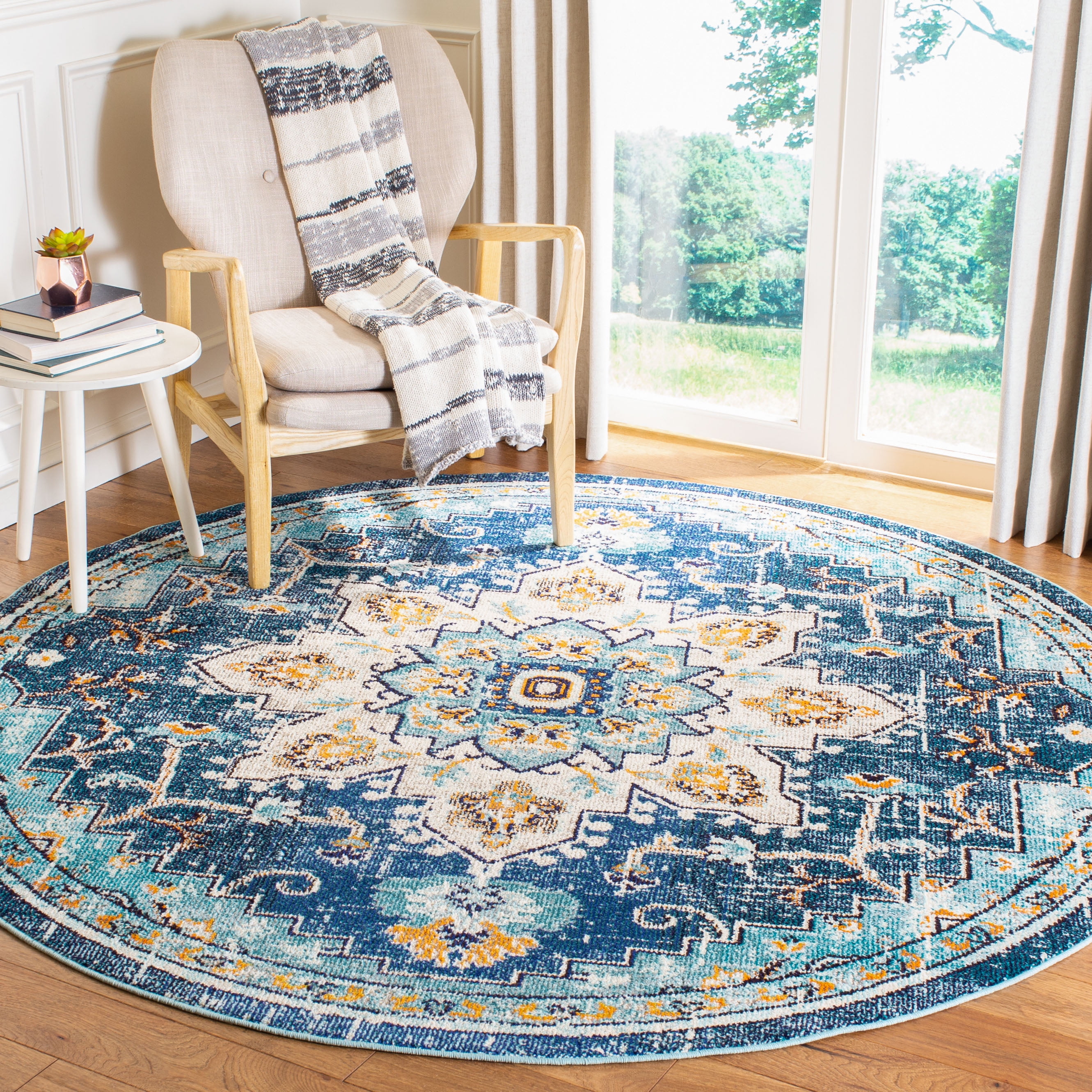 SAFAVIEH Madison Dalia Oriental Area Rug, Blue/Light Blue, 10' x 10' Round