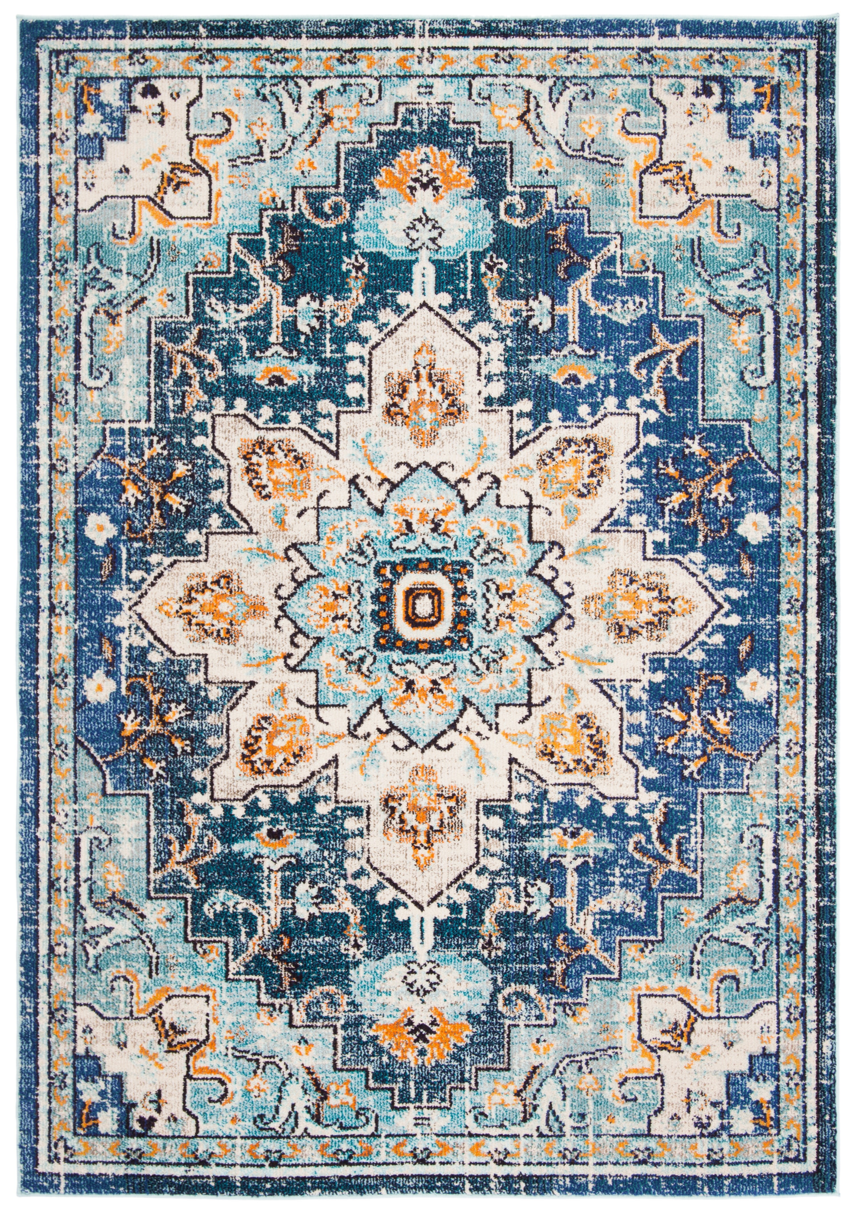 Blue and Light Blue Synthetic Non-slip Area Rug