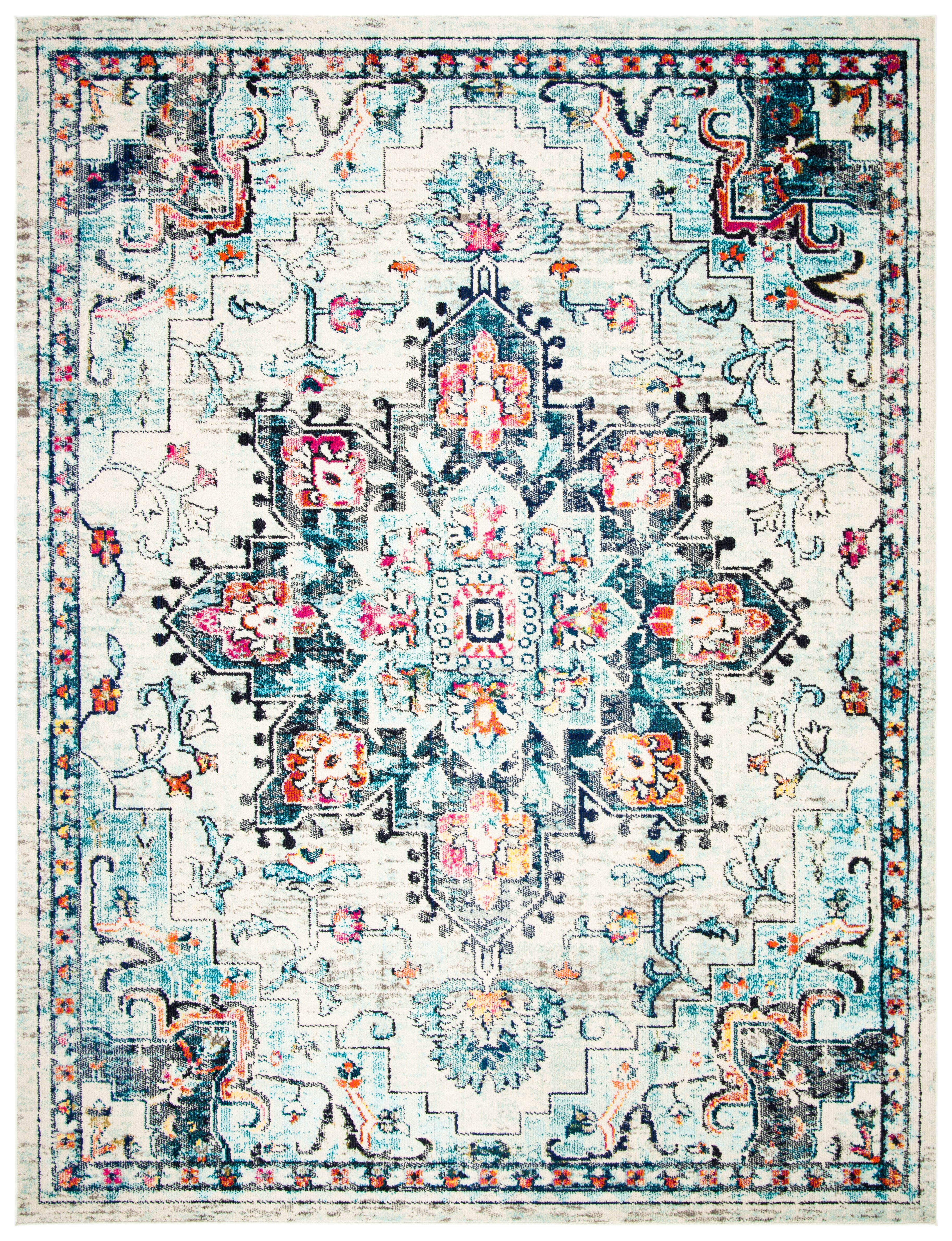 Madison Blue and Cream Stain-Resistant Rectangular Area Rug