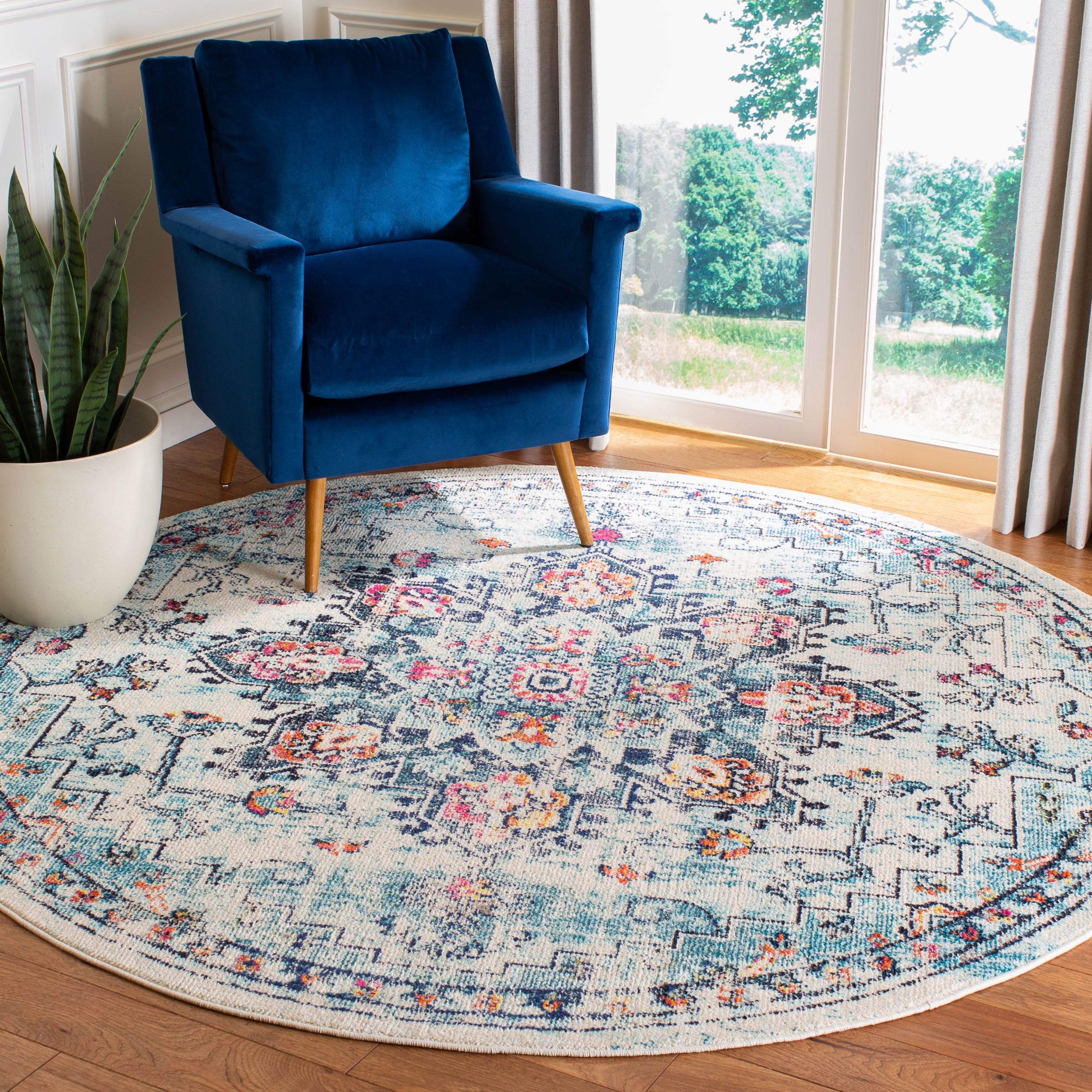 SAFAVIEH Madison Dalia Oriental Area Rug, Cream/Blue, 5' x 5' Round