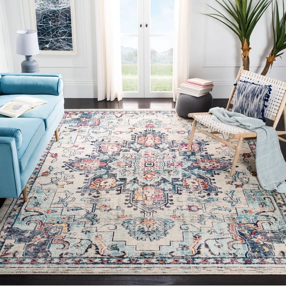 SAFAVIEH Madison Dalia Oriental Area Rug, Cream/Blue, 9' x 9' Square