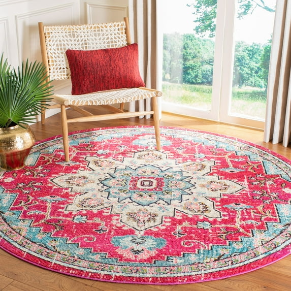 SAFAVIEH Madison Dalia Oriental Area Rug, Fuchsia/Blue, 3' x 3' Round