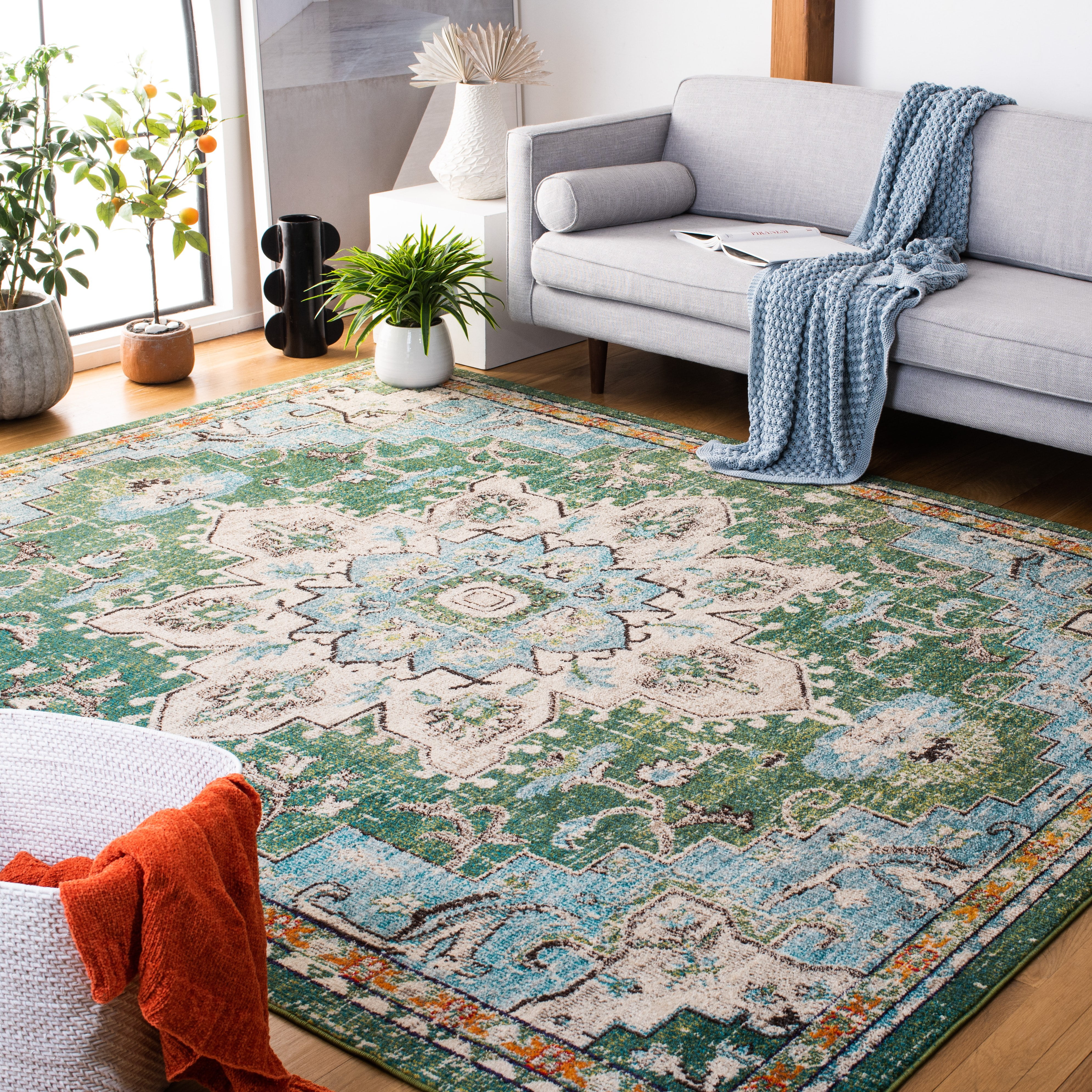 SAFAVIEH Madison Dalia Oriental Area Rug, Green/Turquoise, 10' x 14'