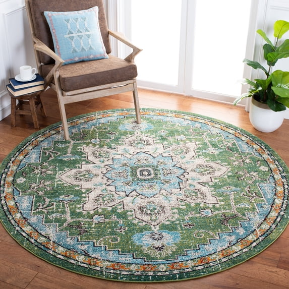 SAFAVIEH Madison Dalia Oriental Area Rug, Green/Turquoise, 5' x 5' Round
